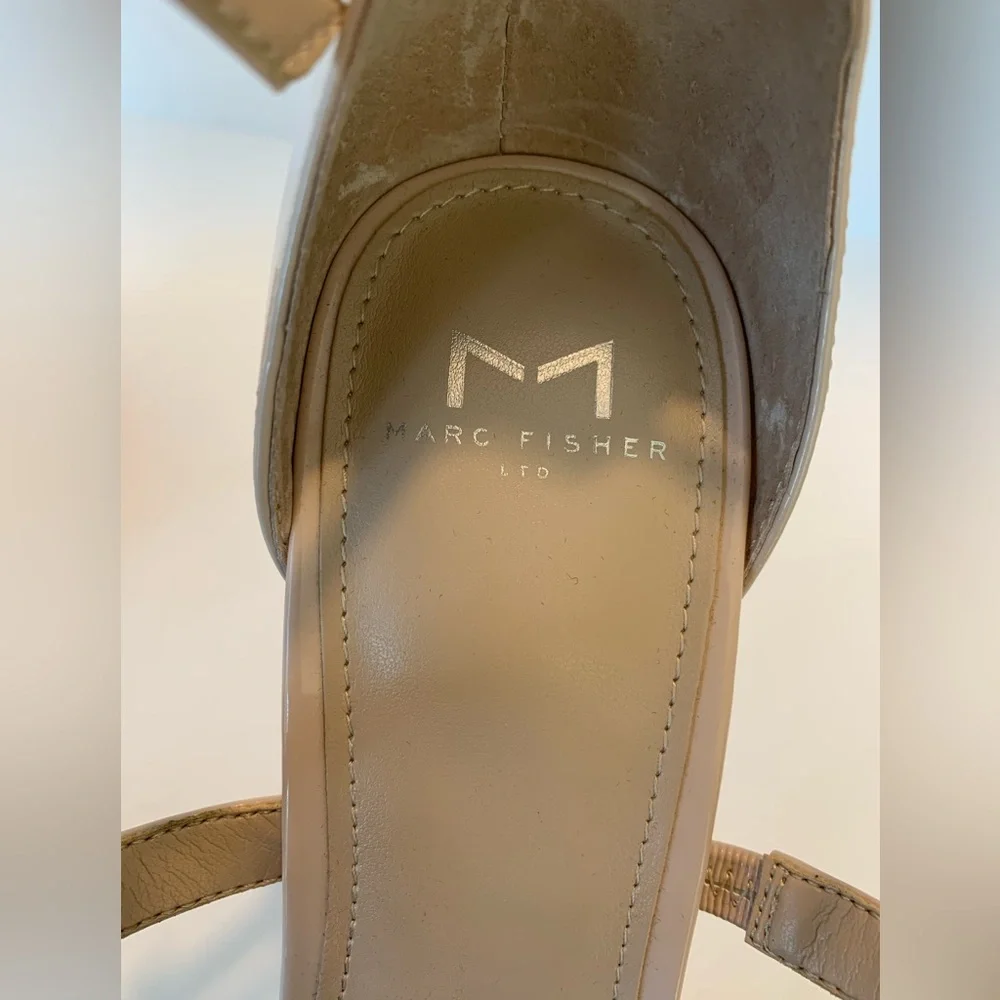 Marc Fisher Frita Platform Heels Nude Ankle Strap Size 10 Square Toe